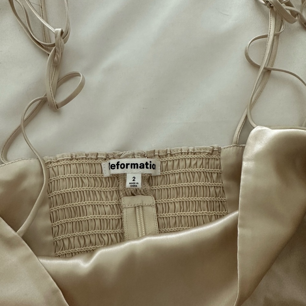 reformation Lucretia top with tie straps - champagne gold color